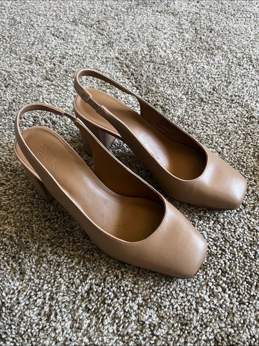 Slingback Block Heel Pumps in Tan Leather